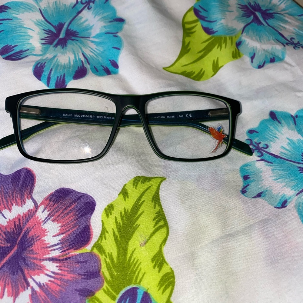 Maui Jim eye glass frames teal blue w/ lime - Picture 3 of 8